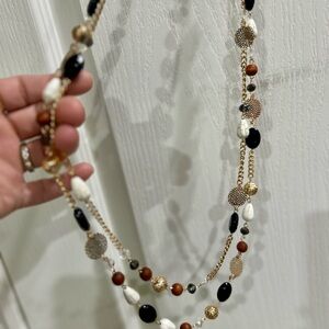Chic Black, Brown, White, and Gold Beaded Necklace